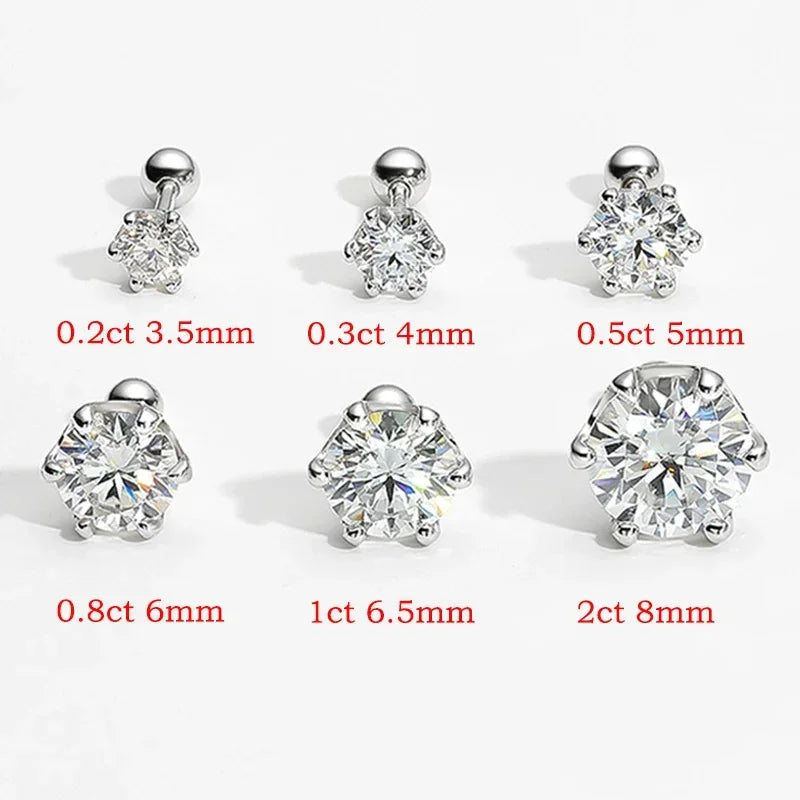 8Mm D Color 2.0 Carat 100% Moissanite Stud Earrings for Women Screw Thread Ear Studs 925 Silver Jewelry Pass Diamond Test