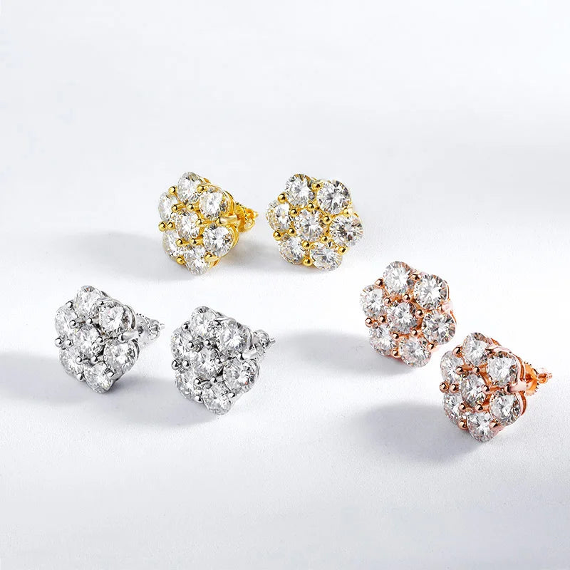 7CT 5Mm Flower Full Moissanite Stud Earrings for Women 925 Sterling Silver Diamond Cluster Earring Wedding Jewelry Gift