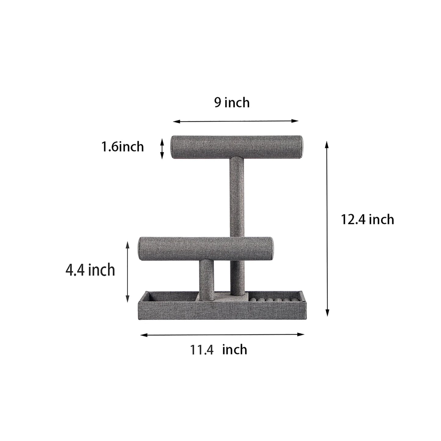 2 Tier Bracelet Holder, Detachable T Bar Jewelry Organizer Display Stand for Necklace Bangle Watches(Gray Linen)