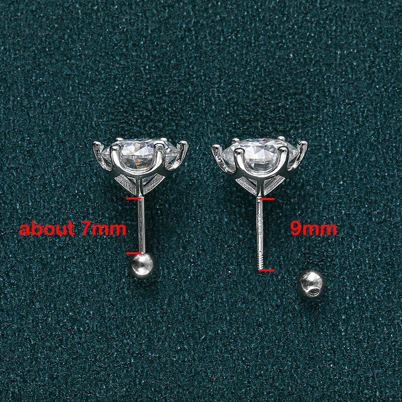 8Mm D Color 2.0 Carat 100% Moissanite Stud Earrings for Women Screw Thread Ear Studs 925 Silver Jewelry Pass Diamond Test