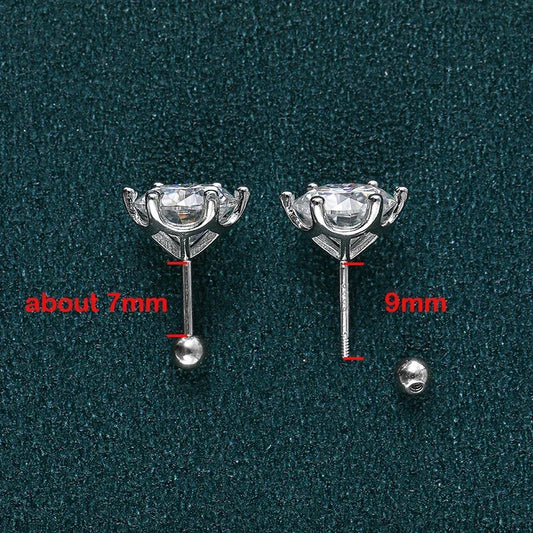 8Mm D Color 2.0 Carat 100% Moissanite Stud Earrings for Women Screw Thread Ear Studs 925 Silver Jewelry Pass Diamond Test