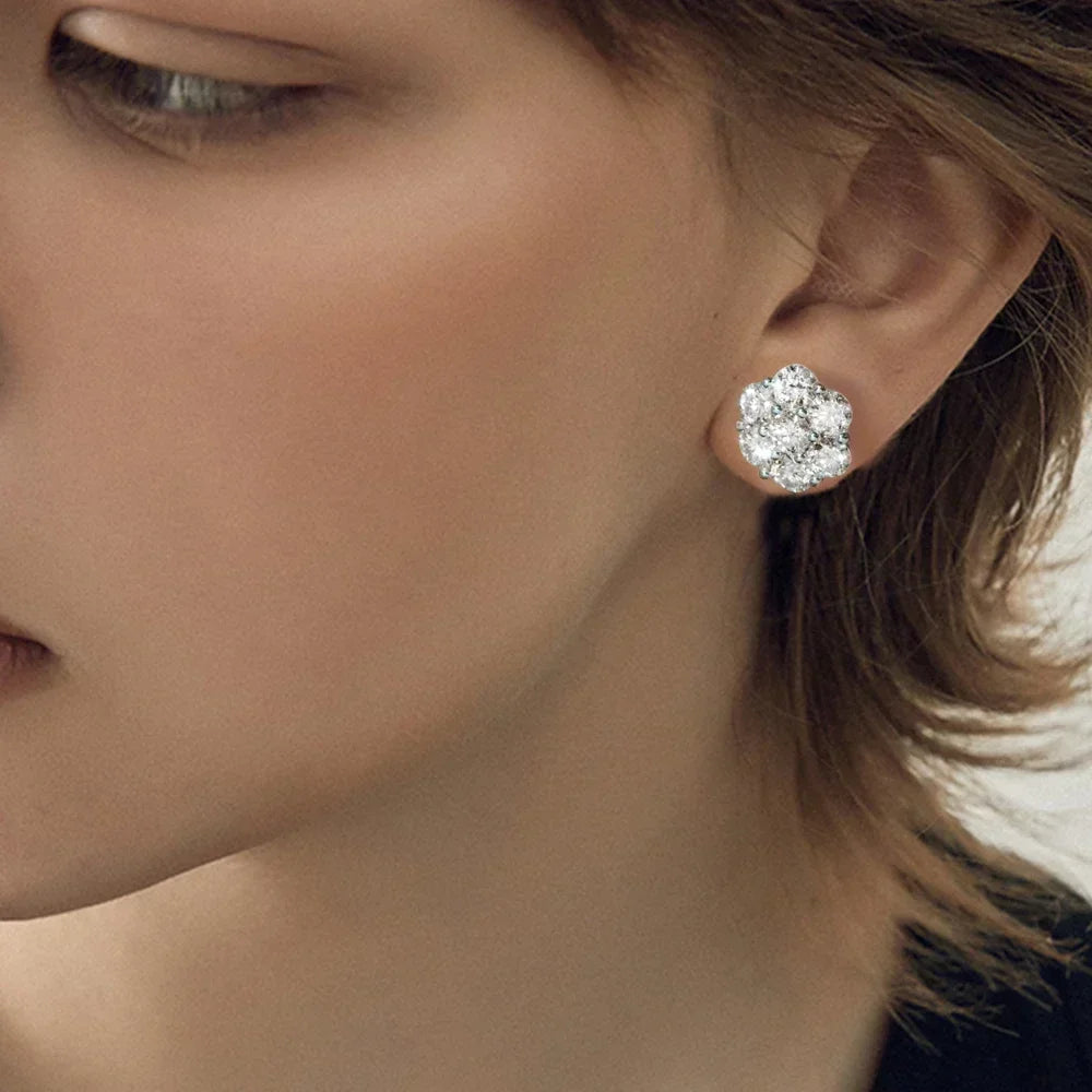 7CT 5Mm Flower Full Moissanite Stud Earrings for Women 925 Sterling Silver Diamond Cluster Earring Wedding Jewelry Gift