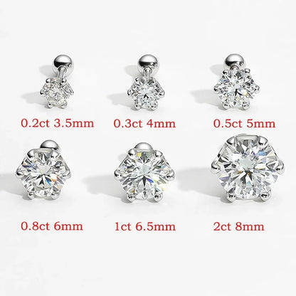 8Mm D Color 2.0 Carat 100% Moissanite Stud Earrings for Women Screw Thread Ear Studs 925 Silver Jewelry Pass Diamond Test
