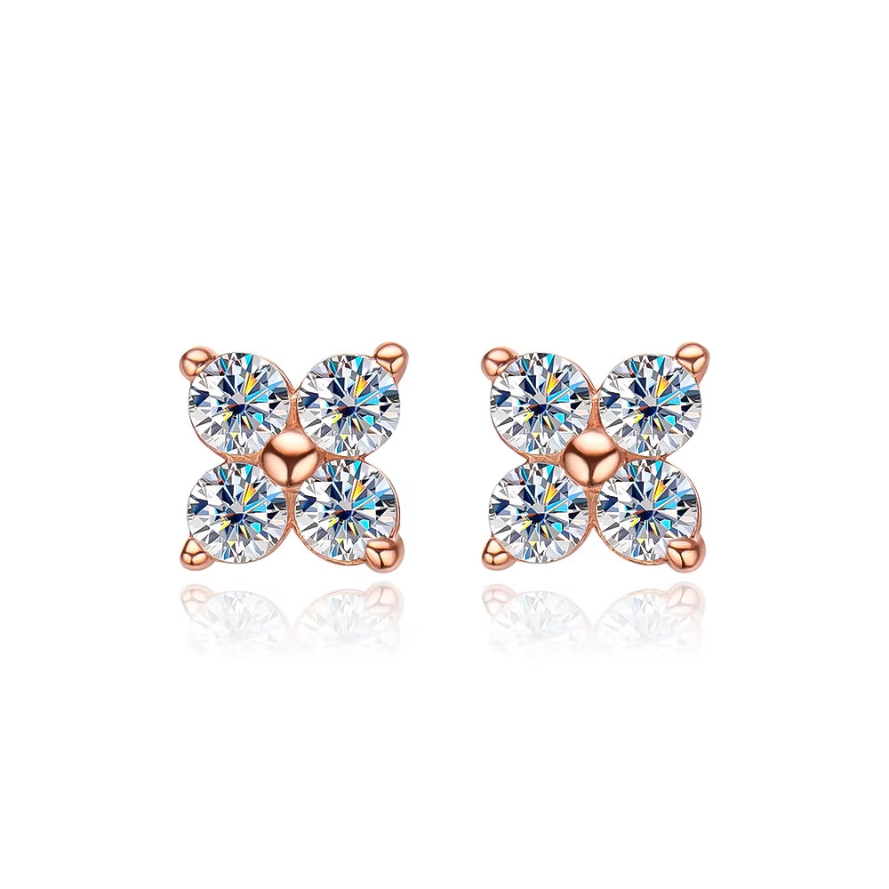 D VVS1 round Moissanite Stud Earrings for Women Man 4 Stones Classic S925 Sterling Silver Earring with GRA Gift Jewelry