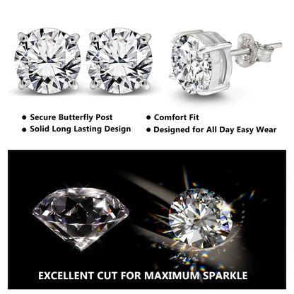 2 Carat Princess Cut Moissanite 4 Prong Solitaire Stud Earrings in 18K White Gold Plating over Silver