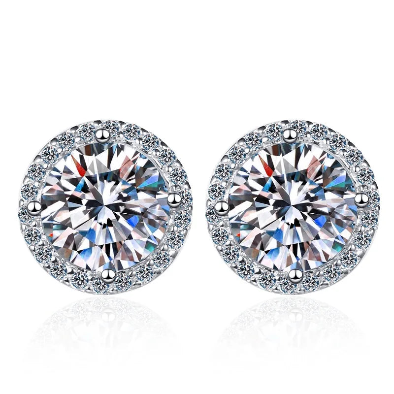 925 Sterling Silver 1 Carat Moissanite round Earrings Engagement Wedding Daily Work Party Travel Luxurious Gift for Women