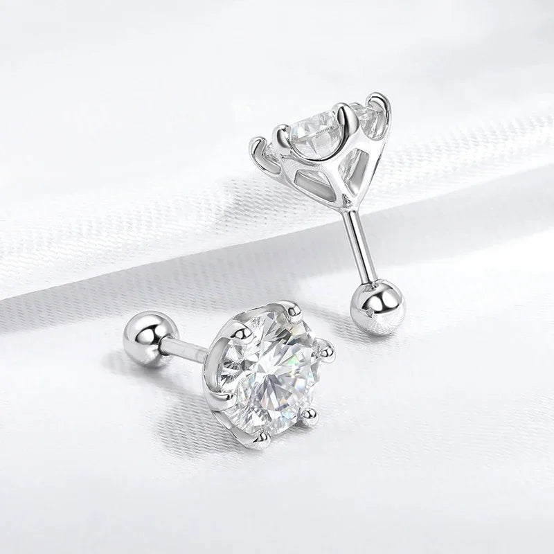 8Mm D Color 2.0 Carat 100% Moissanite Stud Earrings for Women Screw Thread Ear Studs 925 Silver Jewelry Pass Diamond Test