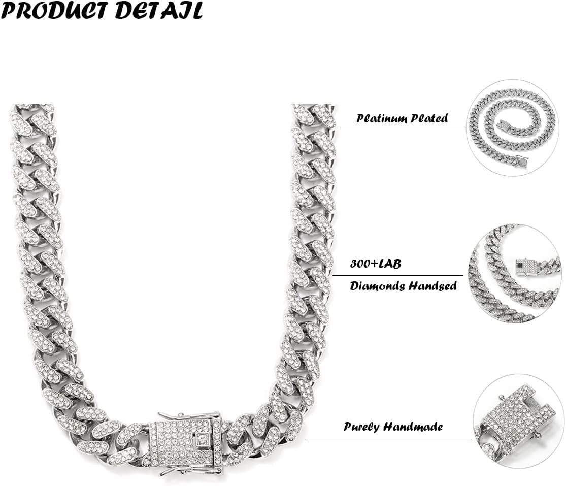 HUITIAN Women Mens Cuban Link Chain Gold Silver Bling Miami Cuban Necklace Diamond Chain for Men Iced-Out Hip Hop Jewelry