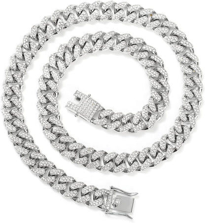 HUITIAN Women Mens Cuban Link Chain Gold Silver Bling Miami Cuban Necklace Diamond Chain for Men Iced-Out Hip Hop Jewelry