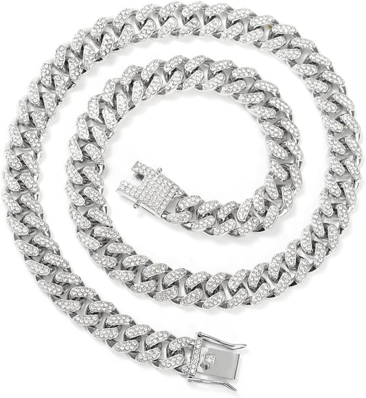 HUITIAN Women Mens Cuban Link Chain Gold Silver Bling Miami Cuban Necklace Diamond Chain for Men Iced-Out Hip Hop Jewelry