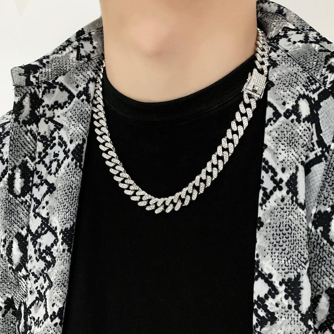 HUITIAN Women Mens Cuban Link Chain Gold Silver Bling Miami Cuban Necklace Diamond Chain for Men Iced-Out Hip Hop Jewelry