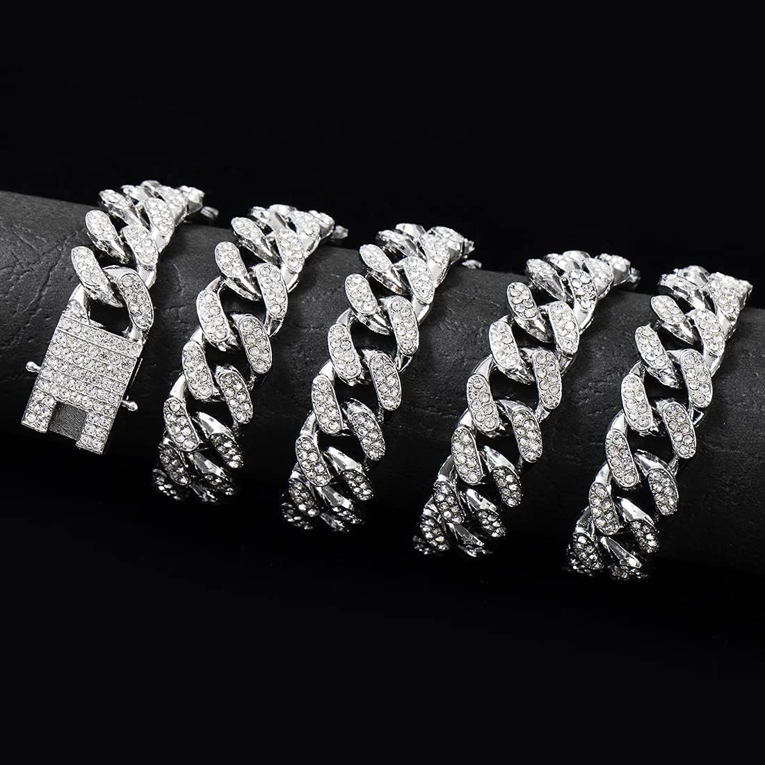 HUITIAN Women Mens Cuban Link Chain Gold Silver Bling Miami Cuban Necklace Diamond Chain for Men Iced-Out Hip Hop Jewelry