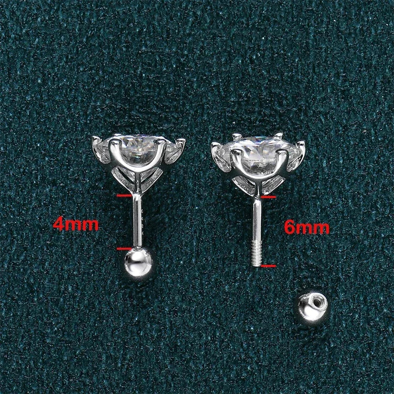 8Mm D Color 2.0 Carat 100% Moissanite Stud Earrings for Women Screw Thread Ear Studs 925 Silver Jewelry Pass Diamond Test