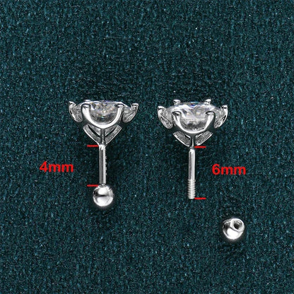 8Mm D Color 2.0 Carat 100% Moissanite Stud Earrings for Women Screw Thread Ear Studs 925 Silver Jewelry Pass Diamond Test