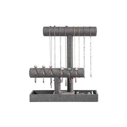 2 Tier Bracelet Holder, Detachable T Bar Jewelry Organizer Display Stand for Necklace Bangle Watches(Gray Linen)