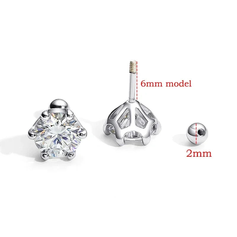 8Mm D Color 2.0 Carat 100% Moissanite Stud Earrings for Women Screw Thread Ear Studs 925 Silver Jewelry Pass Diamond Test