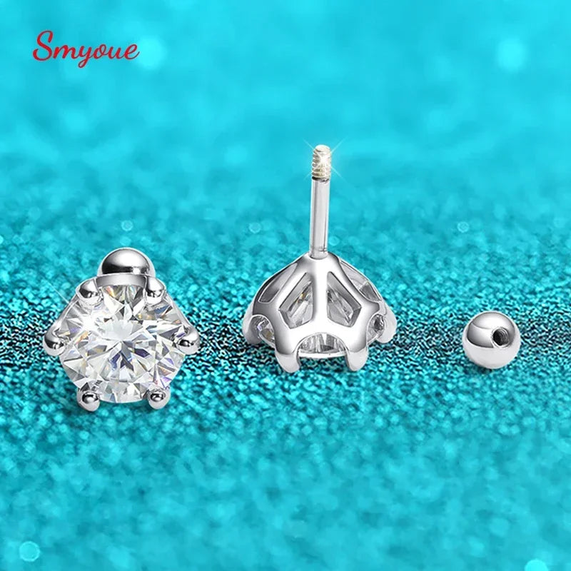 8Mm D Color 2.0 Carat 100% Moissanite Stud Earrings for Women Screw Thread Ear Studs 925 Silver Jewelry Pass Diamond Test