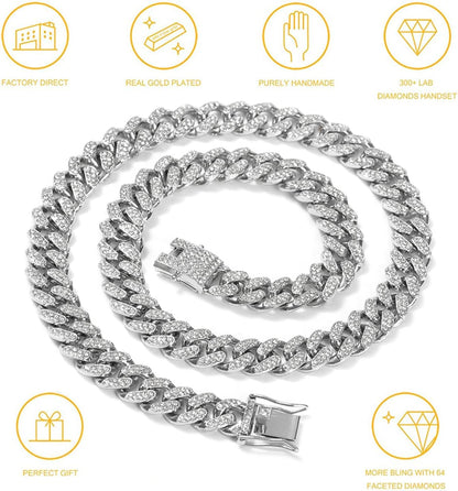HUITIAN Women Mens Cuban Link Chain Gold Silver Bling Miami Cuban Necklace Diamond Chain for Men Iced-Out Hip Hop Jewelry