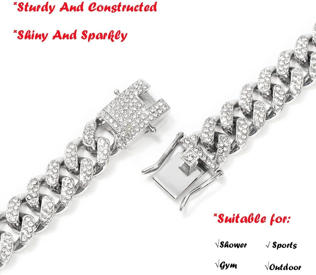 HUITIAN Women Mens Cuban Link Chain Gold Silver Bling Miami Cuban Necklace Diamond Chain for Men Iced-Out Hip Hop Jewelry