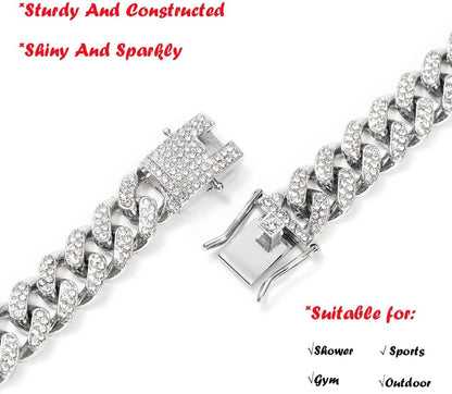 HUITIAN Women Mens Cuban Link Chain Gold Silver Bling Miami Cuban Necklace Diamond Chain for Men Iced-Out Hip Hop Jewelry