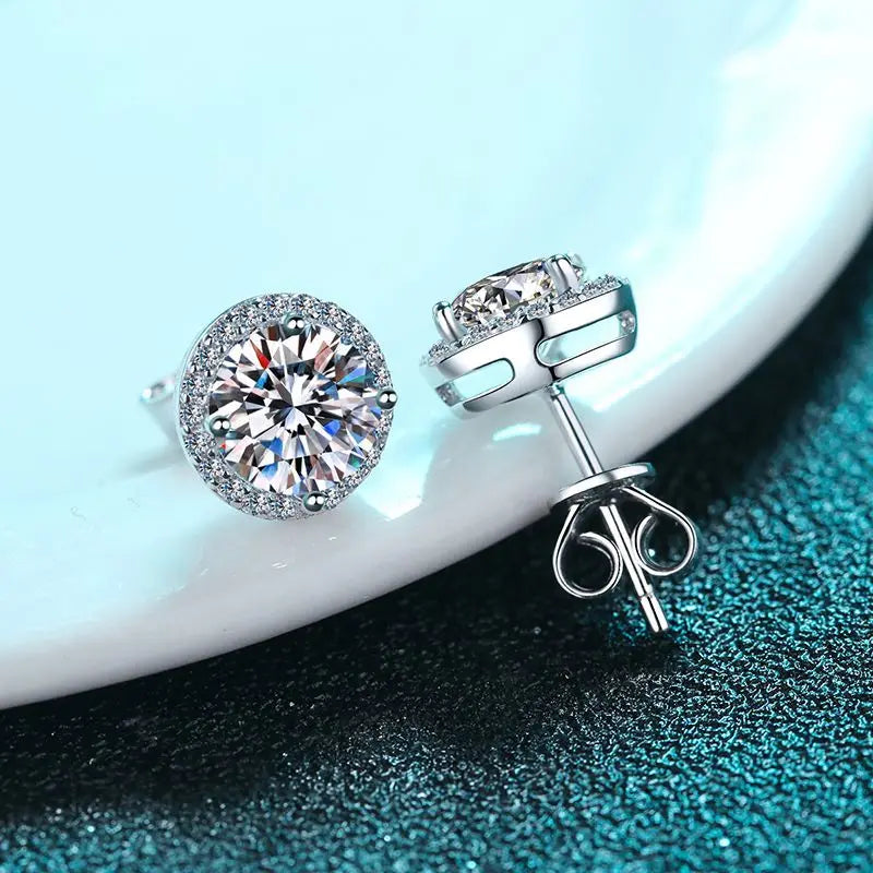 925 Sterling Silver 1 Carat Moissanite round Earrings Engagement Wedding Daily Work Party Travel Luxurious Gift for Women