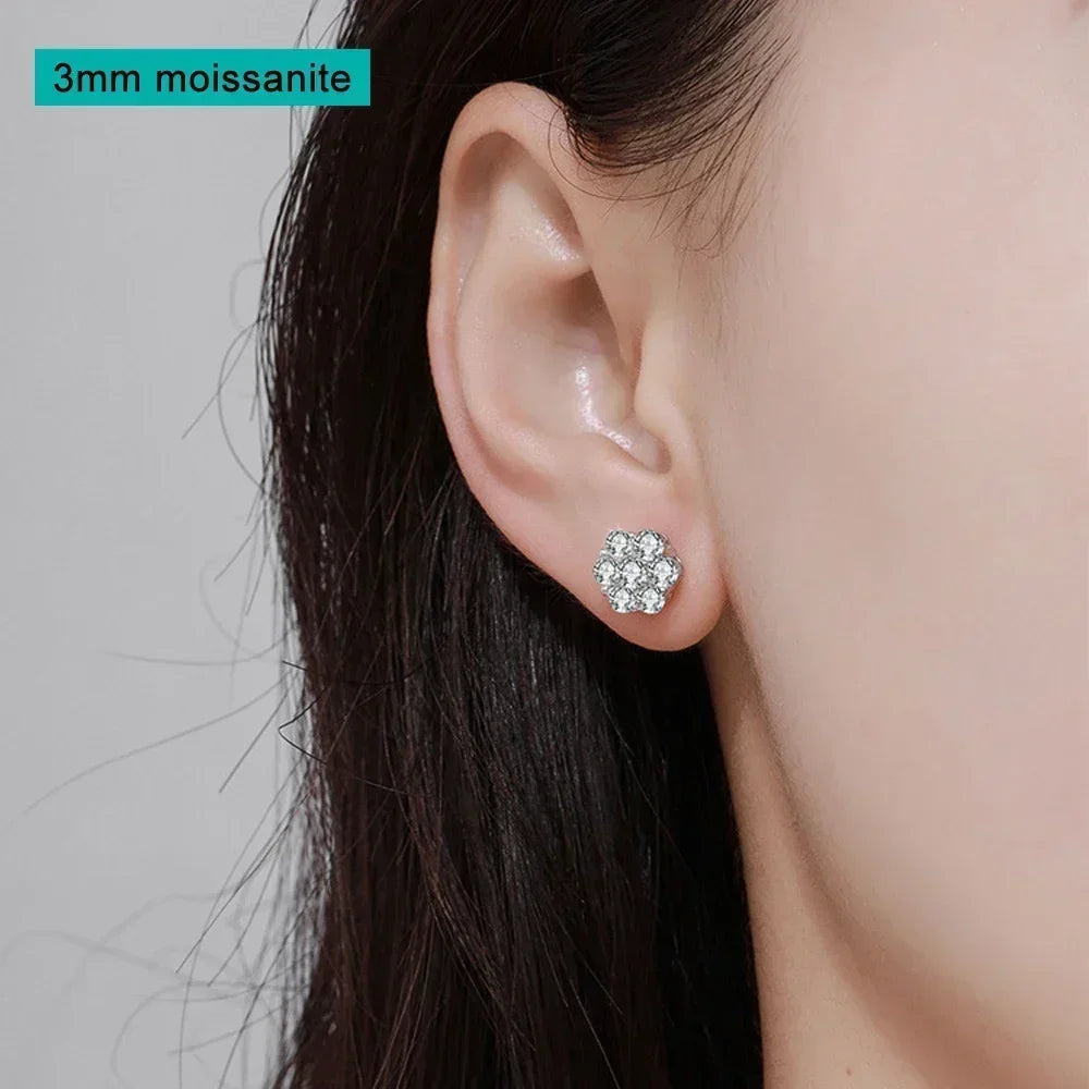 7CT 5Mm Flower Full Moissanite Stud Earrings for Women 925 Sterling Silver Diamond Cluster Earring Wedding Jewelry Gift