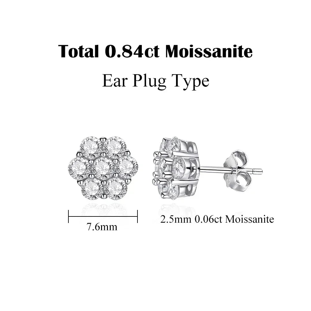 7CT 5Mm Flower Full Moissanite Stud Earrings for Women 925 Sterling Silver Diamond Cluster Earring Wedding Jewelry Gift