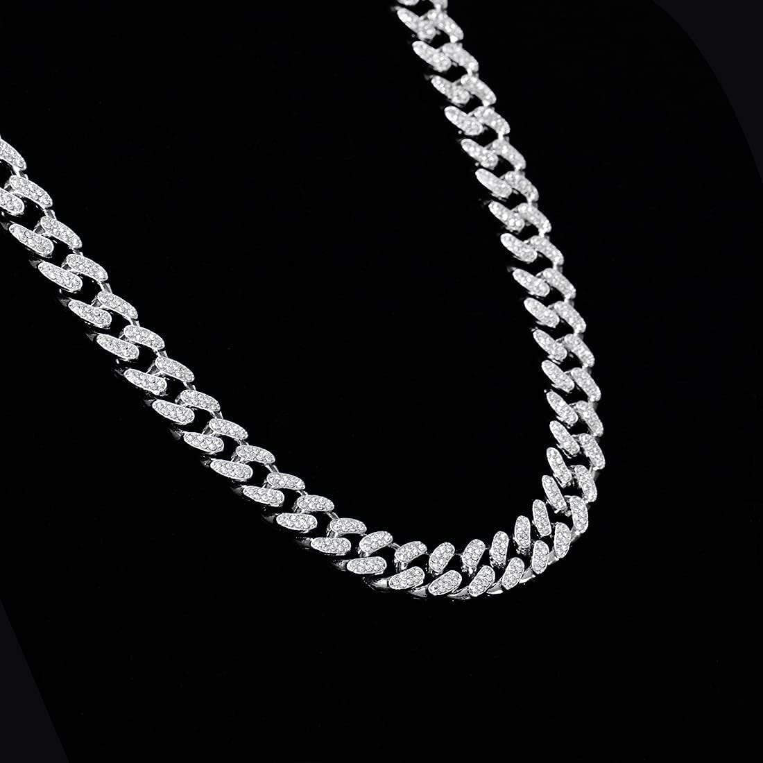 HUITIAN Women Mens Cuban Link Chain Gold Silver Bling Miami Cuban Necklace Diamond Chain for Men Iced-Out Hip Hop Jewelry