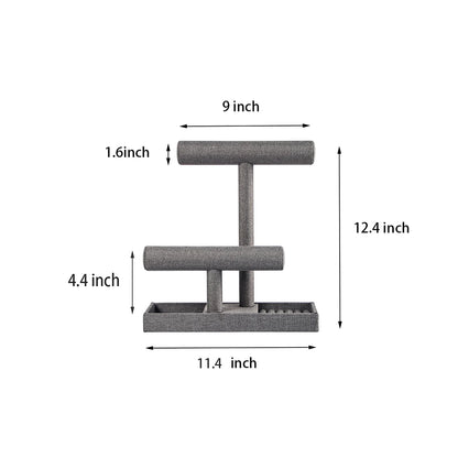 2 Tier Bracelet Holder, Detachable T Bar Jewelry Organizer Display Stand for Necklace Bangle Watches(Gray Linen)