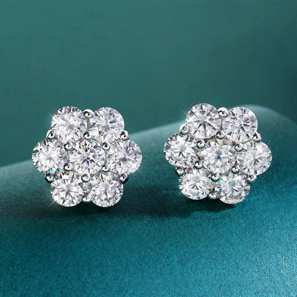 7CT 5Mm Flower Full Moissanite Stud Earrings for Women 925 Sterling Silver Diamond Cluster Earring Wedding Jewelry Gift