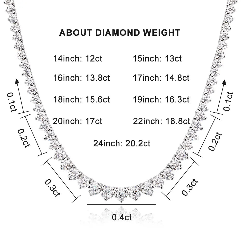 3 Claw D VVS1 Moissanite Tennis Necklace S925 Sterling Silver 18K White Gold GRA Certified Wedding Necklaces for Women