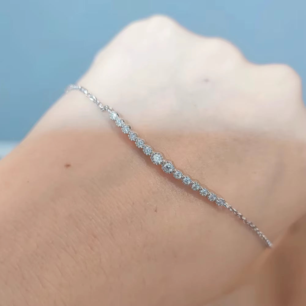D VVS1 All Moissanite Bracelets for Women 0.24Ct round Lab Diamond GRA S925 Sterling Silver Plated 18K Dainty Bracelet